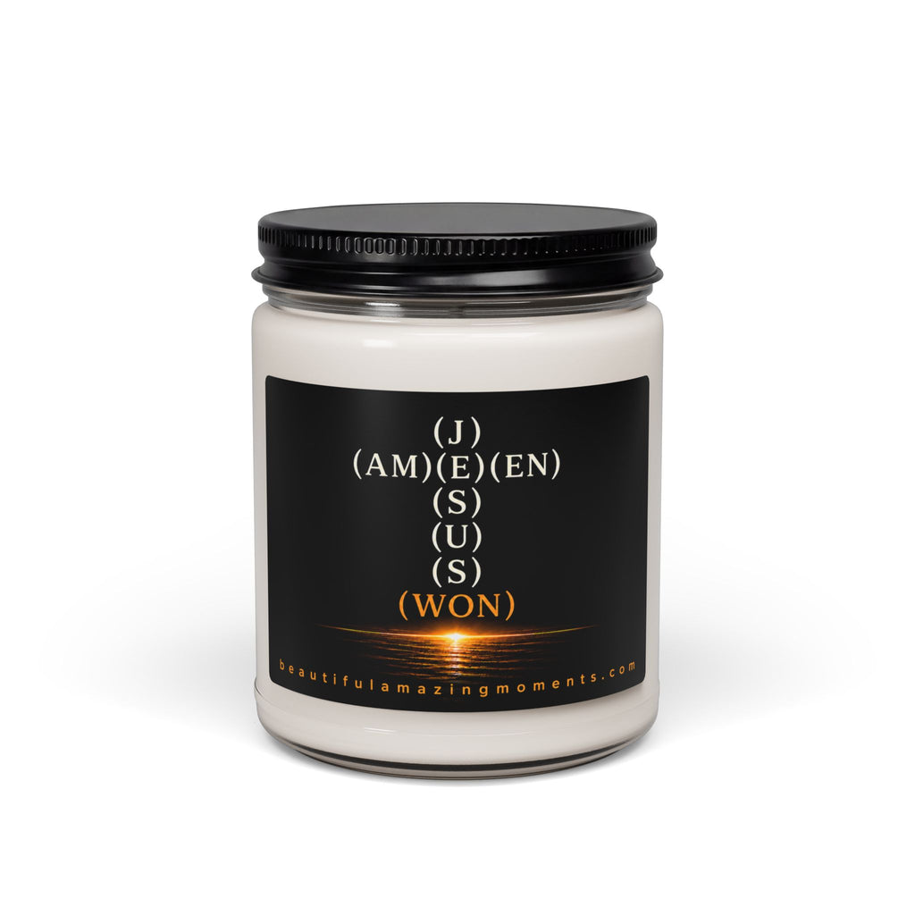 Jesus Won Amen Cross Candle.Scented Soy Candle, 9oz