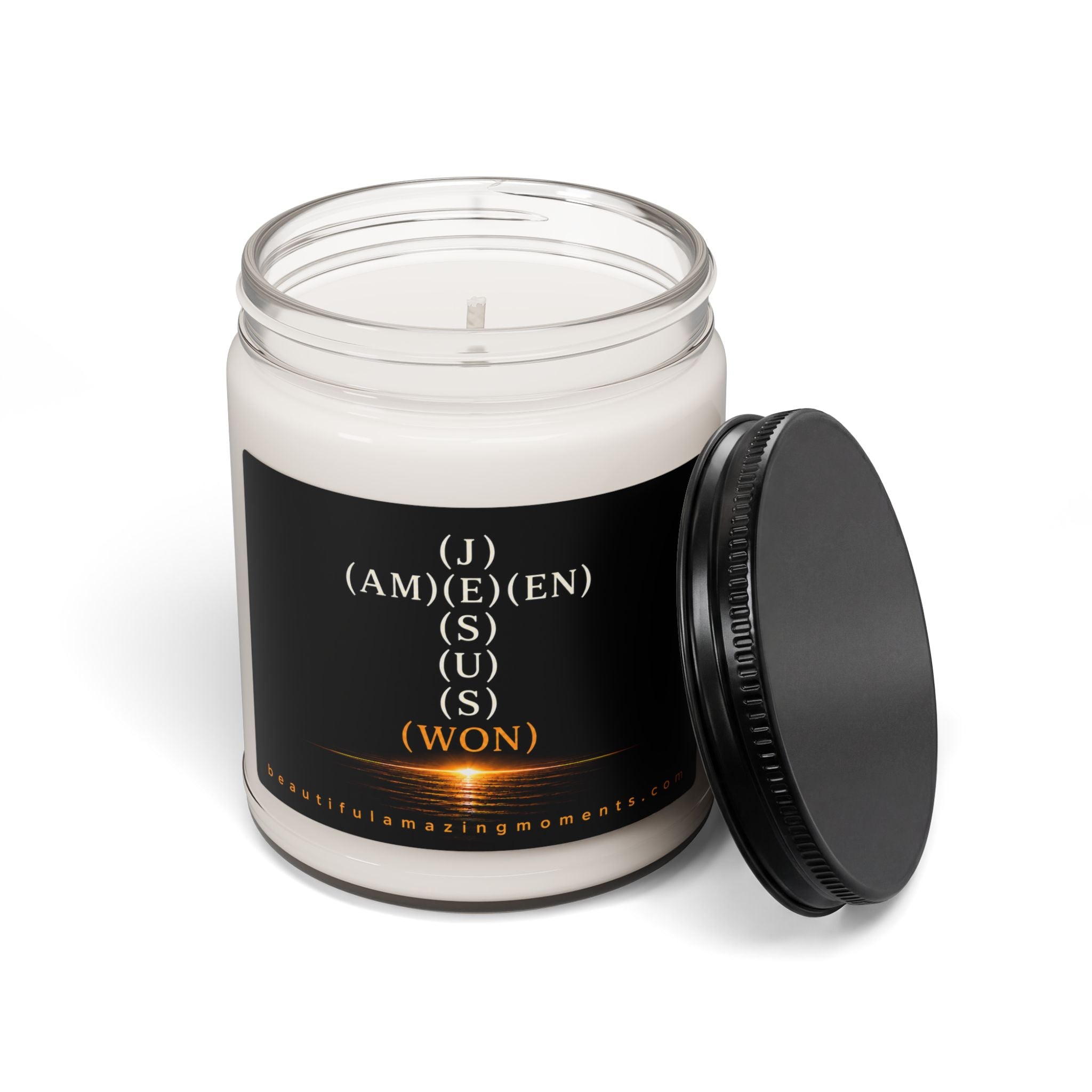 Jesus Won Amen Cross Candle.Scented Soy Candle, 9oz