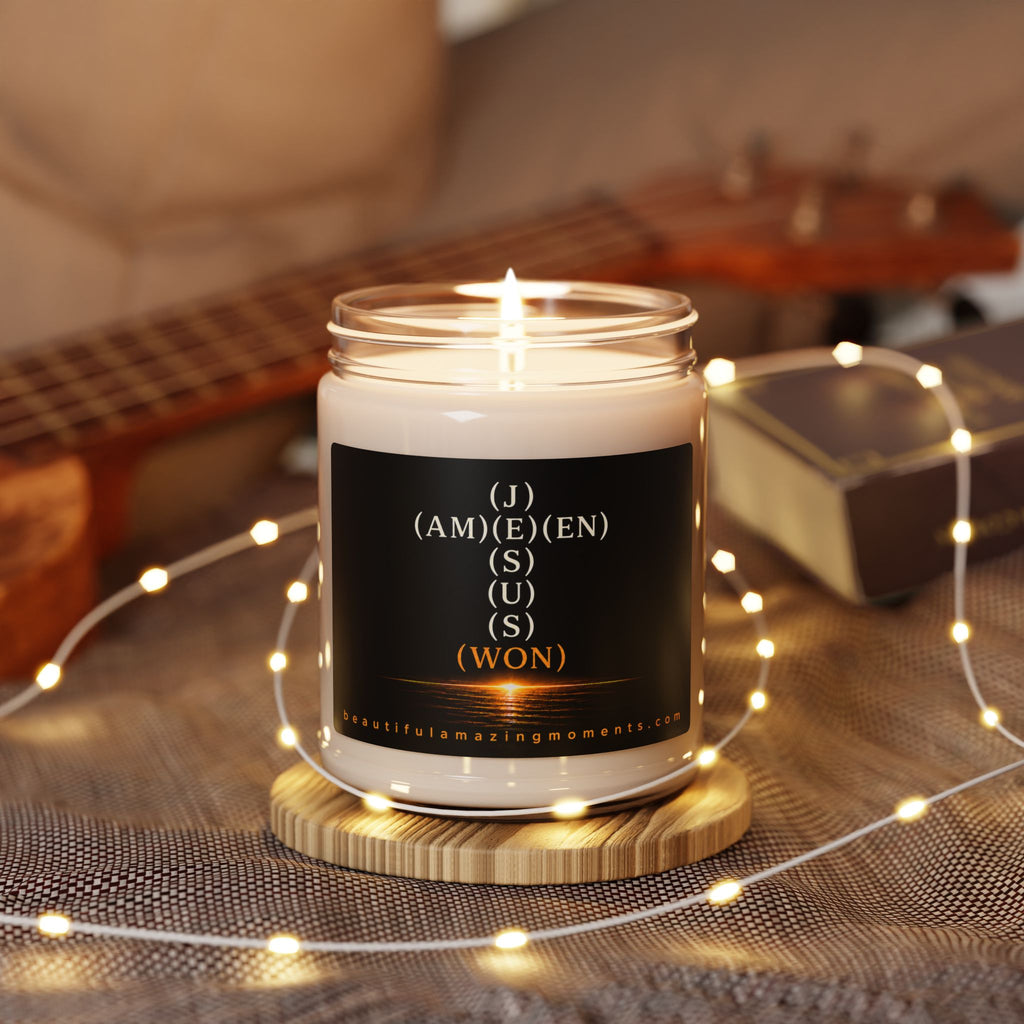 Jesus Won Amen Cross Candle.Scented Soy Candle, 9oz