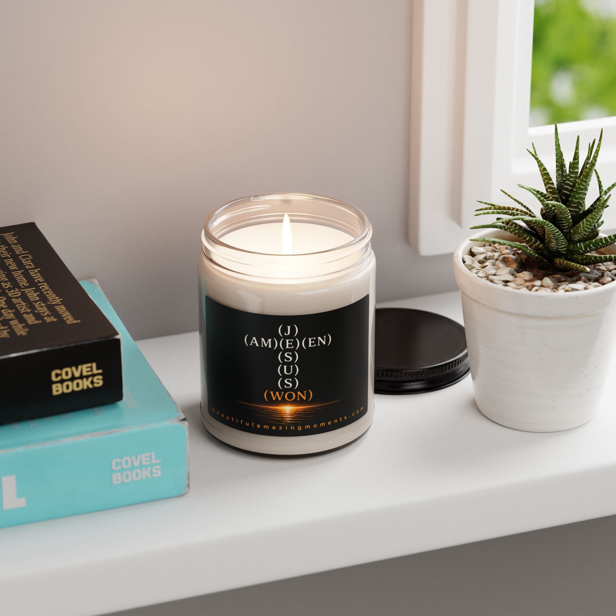 Jesus Won Amen Cross Candle.Scented Soy Candle, 9oz