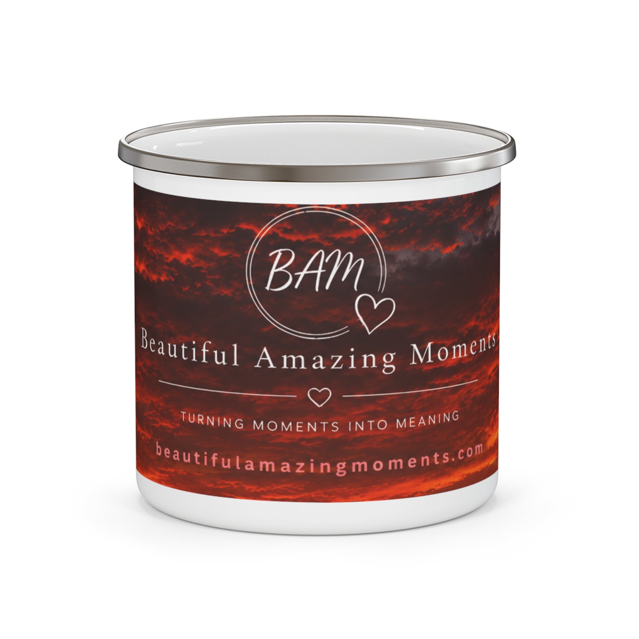 STOP ,it just a storm in a tea cup?BAM Sunset Reflections Enamel Camping Mug – Sip the MomentEnamel Camping Mug
