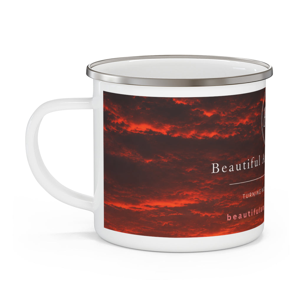 STOP ,it just a storm in a tea cup?BAM Sunset Reflections Enamel Camping Mug – Sip the MomentEnamel Camping Mug